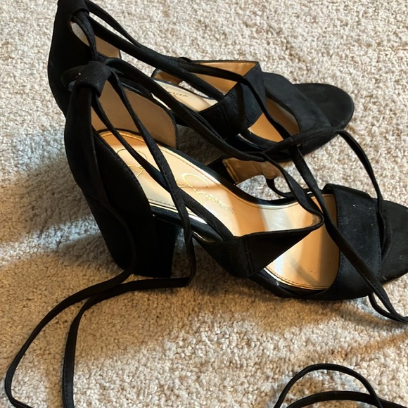 Jessica Simpson Tie Black Suede Heels 7.5 - Picture 2 of 5